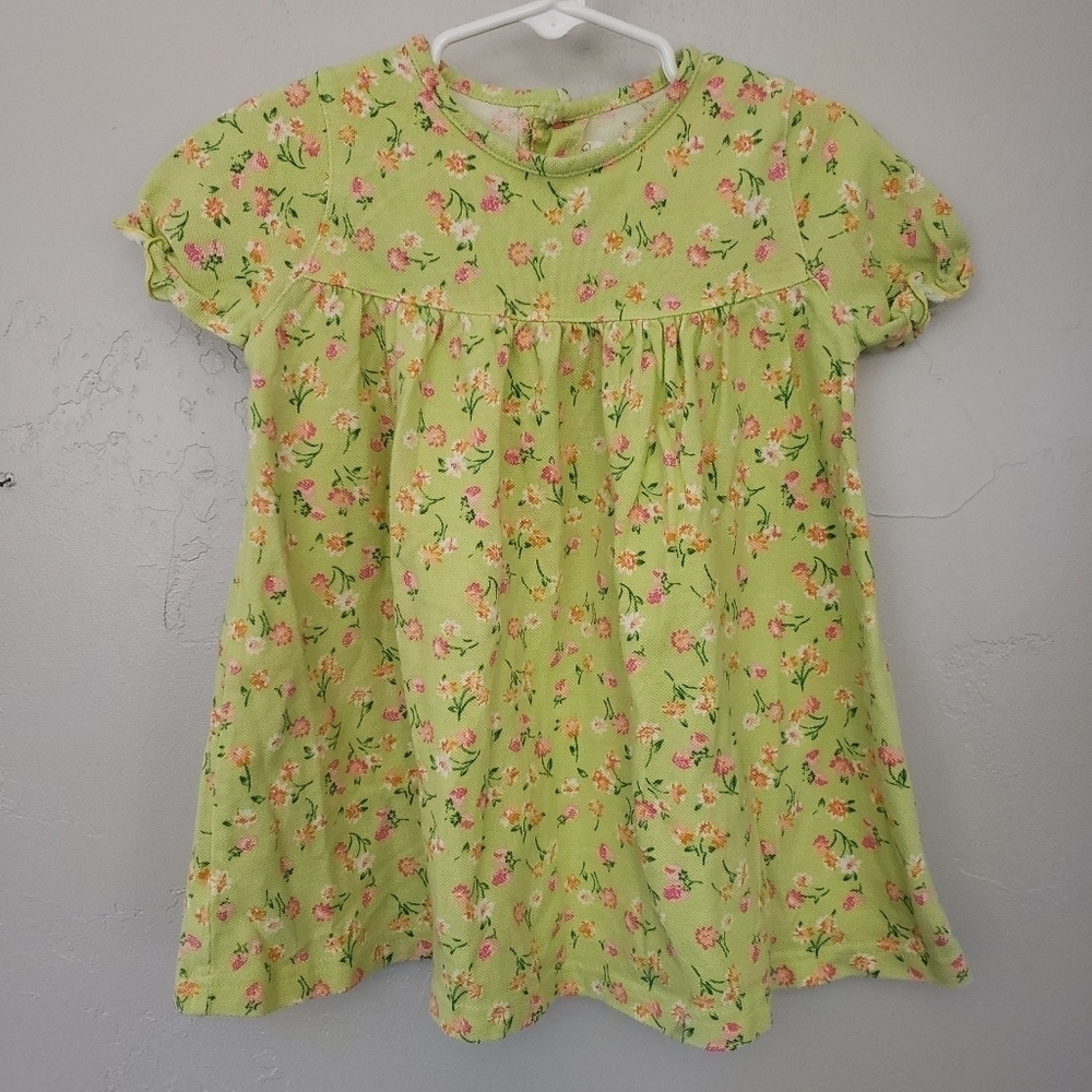 Old Navy Vintage Baby Girl XL 18-24 Months Green Short Sleeve Dress Floral Top